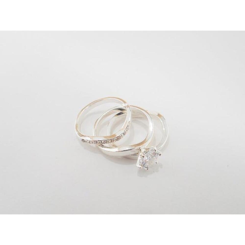 2012NWOT Charter Club Cubic Zirconia Engagement Ring Set Silver Plate Size 9 1/2
